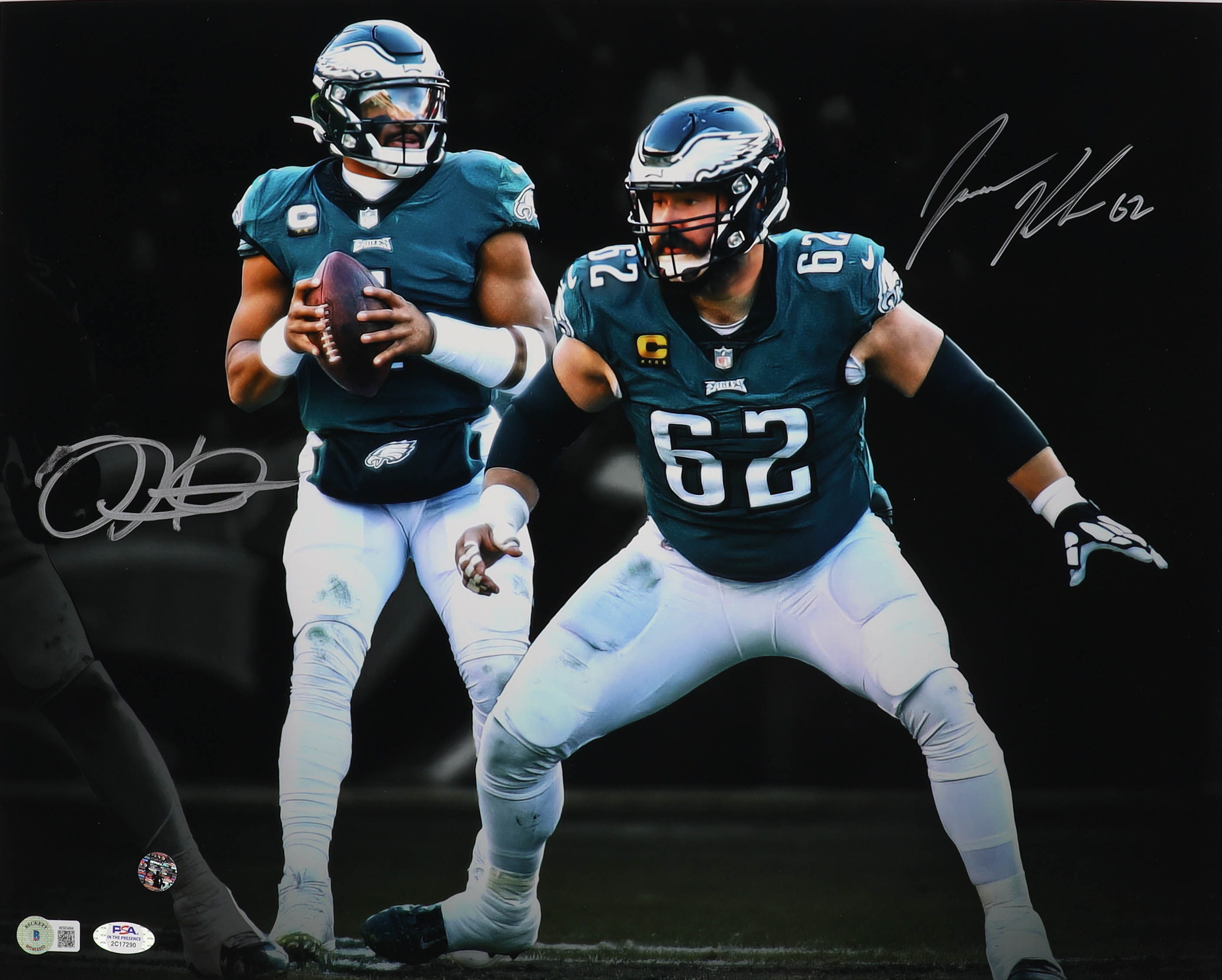Jalen Hurts & Jason Kelce Signed Eagles 16x20 Photo (PSA & Beckett) at PristineAuction.com Jalen Hurts & Jason Kelce Signed Eagles 16x20 Photo (PSA & Beckett) at PristineAuction.com