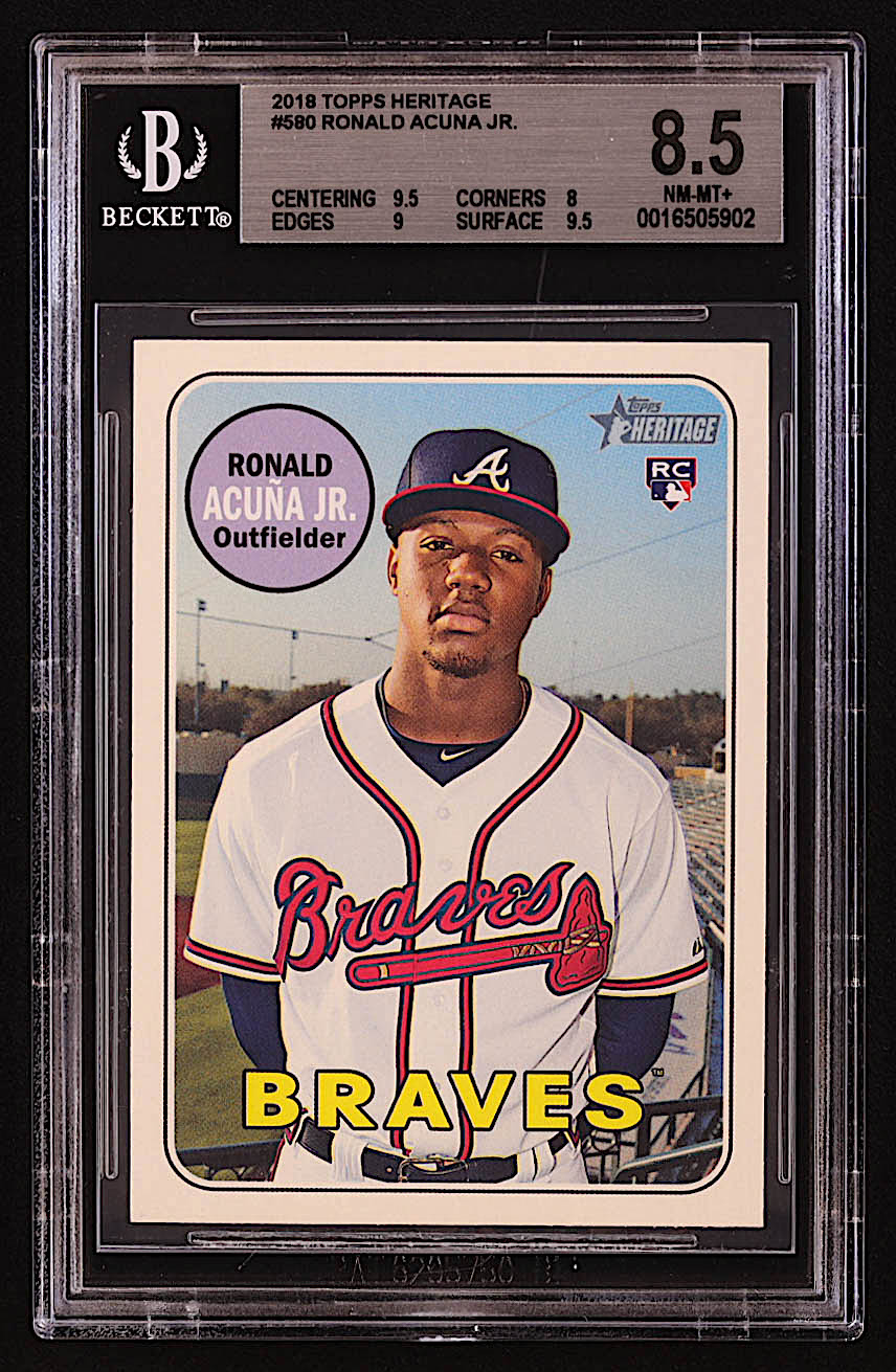 Ronald Acuna Jr. 2018 Topps Heritage #580 RC (BGS 8.5) at PristineAuction.com Ronald Acuna Jr. 2018 Topps Heritage #580 RC (BGS 8.5) at PristineAuction.com