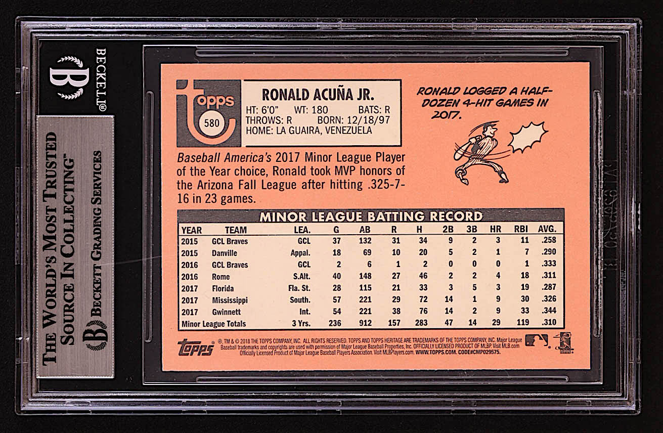 Ronald Acuna Jr. 2018 Topps Heritage #580 RC (BGS 8.5) at PristineAuction.com Ronald Acuna Jr. 2018 Topps Heritage #580 RC (BGS 8.5) at PristineAuction.com
