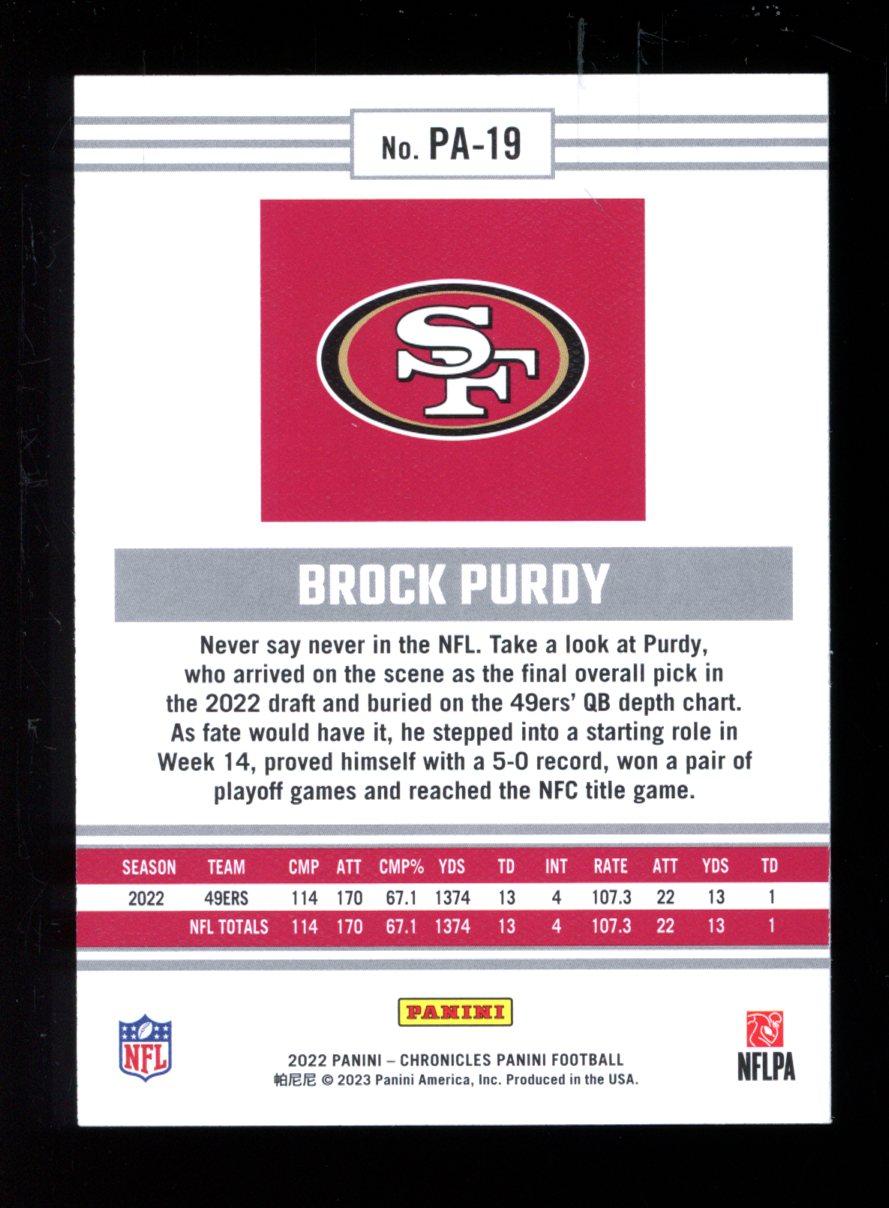 Brock Purdy 2022 Panini Chronicles Panini #19 RC at PristineAuction.com Brock Purdy 2022 Panini Chronicles Panini #19 RC at PristineAuction.com