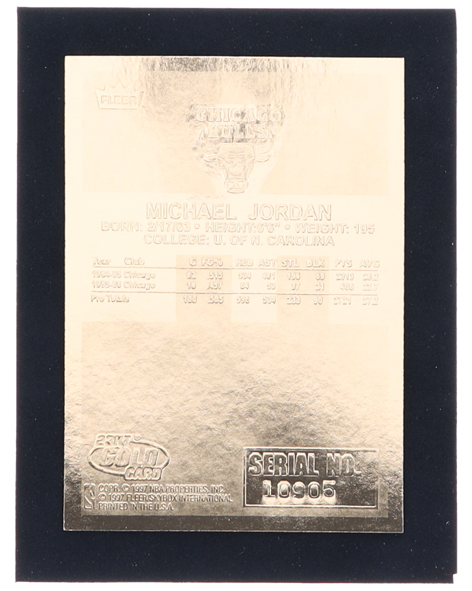 Michael Jordan 1997 Fleer Premier Signature Series Red Holo Refractor 23Kt Gold Card at PristineAuction.com Michael Jordan 1997 Fleer Premier Signature Series Red Holo Refractor 23Kt Gold Card at PristineAuction.com