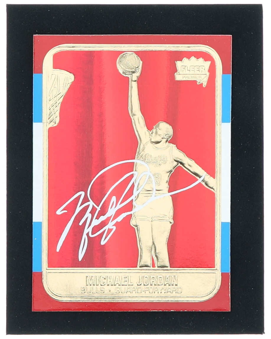 Michael Jordan 1997 Fleer Premier Signature Series Red Holo Refractor 23Kt Gold Card at PristineAuction.com Michael Jordan 1997 Fleer Premier Signature Series Red Holo Refractor 23Kt Gold Card at PristineAuction.com