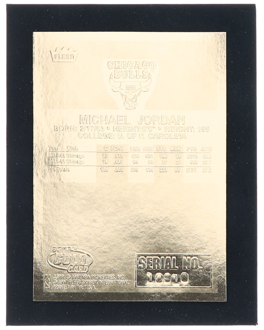 Michael Jordan 1997 Fleer Premier Signature Series Red Holo Refractor 23Kt Gold Card at PristineAuction.com Michael Jordan 1997 Fleer Premier Signature Series Red Holo Refractor 23Kt Gold Card at PristineAuction.com
