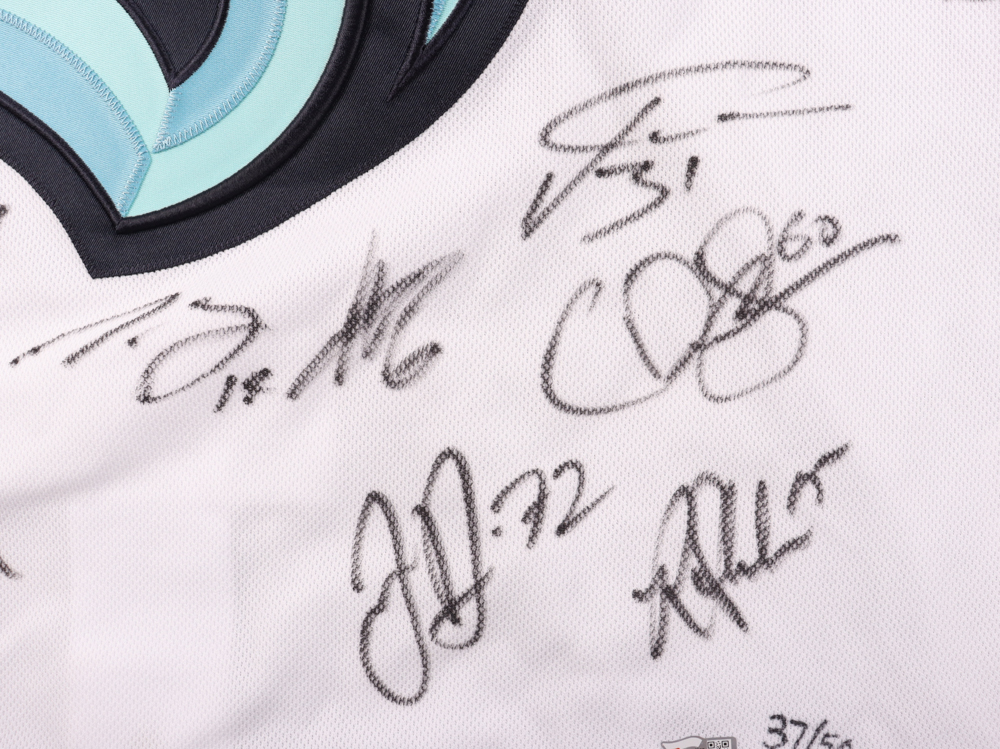 Seattle Kraken Inaugural Season Team Jersey Signed by (25) With Max McCormick, Yanni Gourde, Adam Larrson, Jordan Eberle (Fanatics) at PristineAuction.com Seattle Kraken Inaugural Season Team Jersey Signed by (25) With Max McCormick, Yanni Gourde, Adam Larrson, Jordan Eberle (Fanatics) at PristineAuction.com
