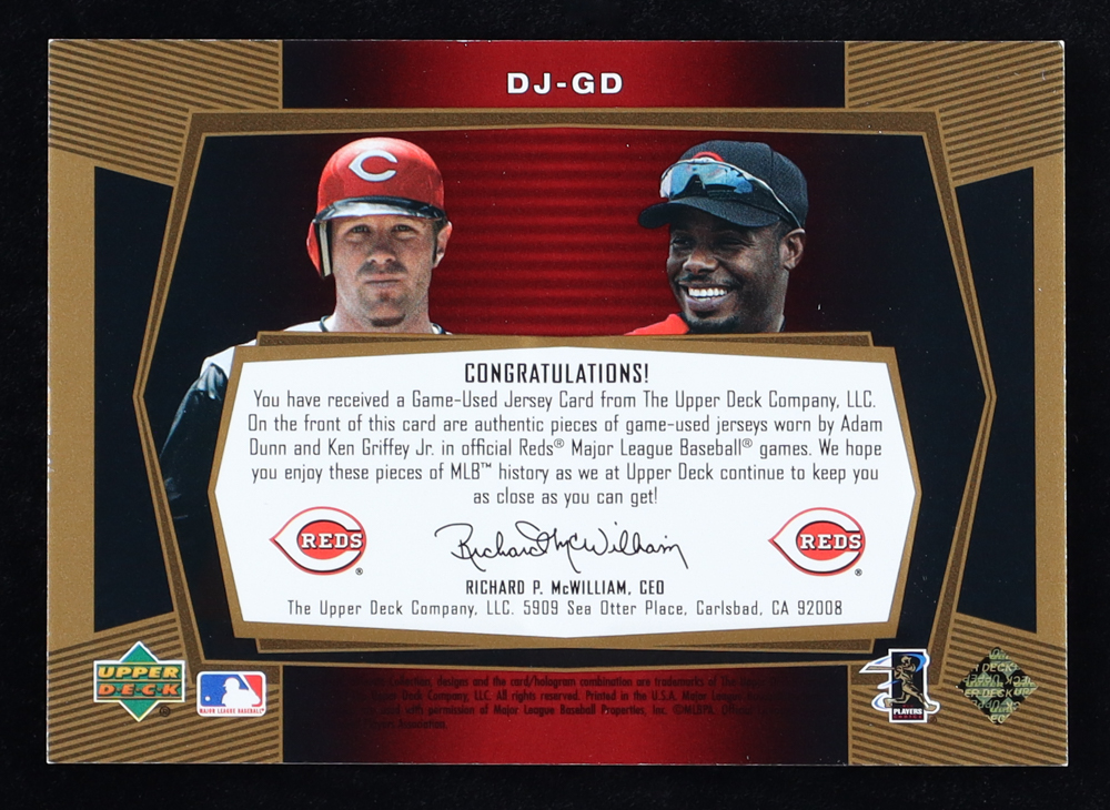 Ken Griffey Jr. / Adam Dunn 2003 Ultimate Collection Dual Jersey Gold #GD #1/25 at PristineAuction.com Ken Griffey Jr. / Adam Dunn 2003 Ultimate Collection Dual Jersey Gold #GD #1/25 at PristineAuction.com