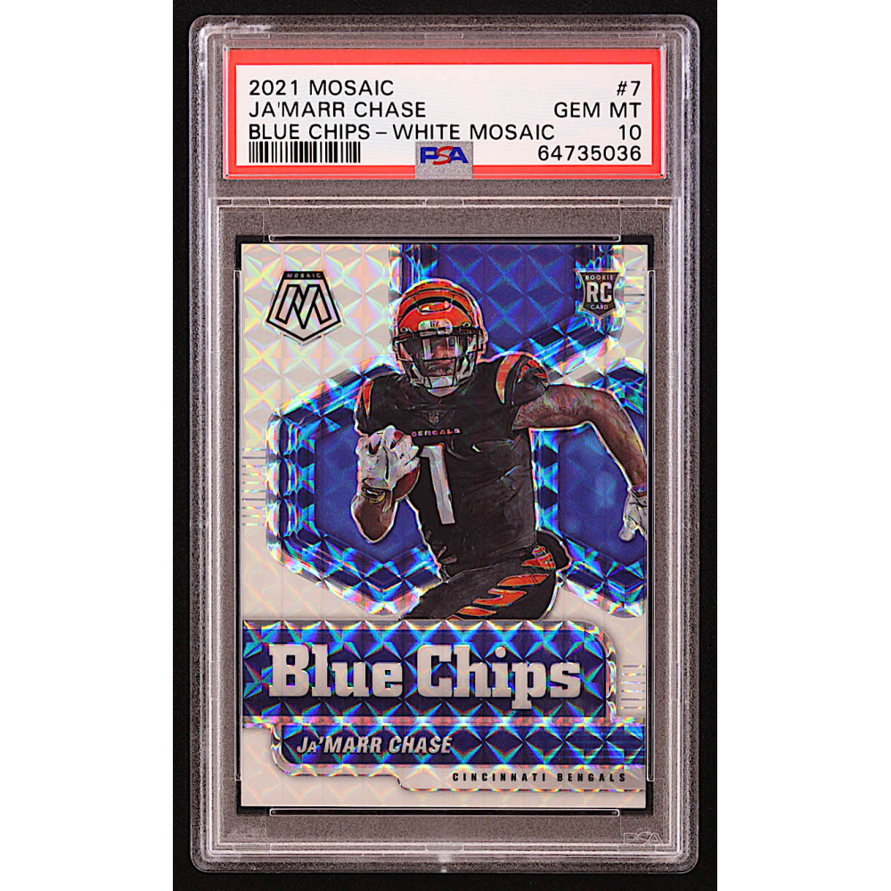 Ja'Marr Chase 2021 Panini Mosaic Blue Chips Mosaic White 7 RC 14/25