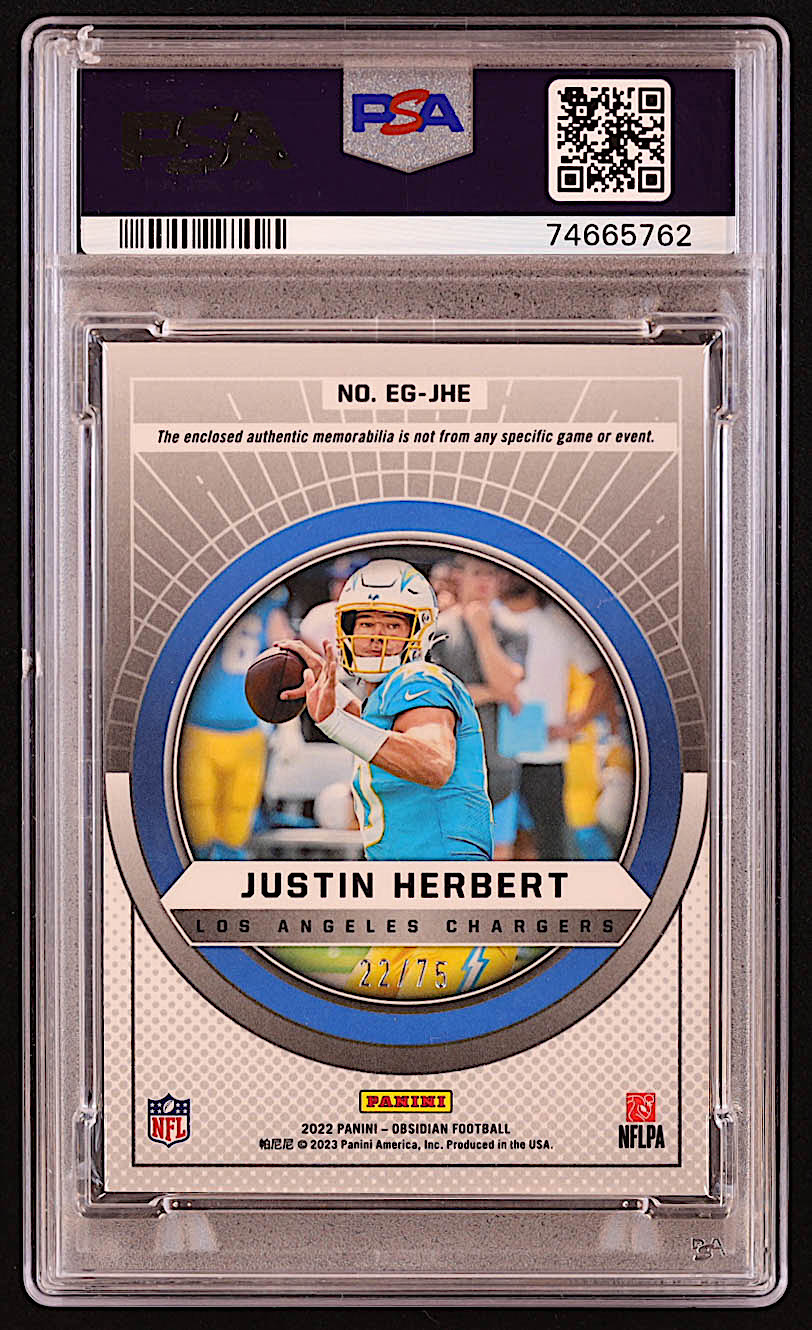 Justin Herbert 2022 Panini Obsidian Equinox Gear Electric Etch Orange #13 #22/75 (PSA 9) at PristineAuction.com Justin Herbert 2022 Panini Obsidian Equinox Gear Electric Etch Orange #13 #22/75 (PSA 9) at PristineAuction.com