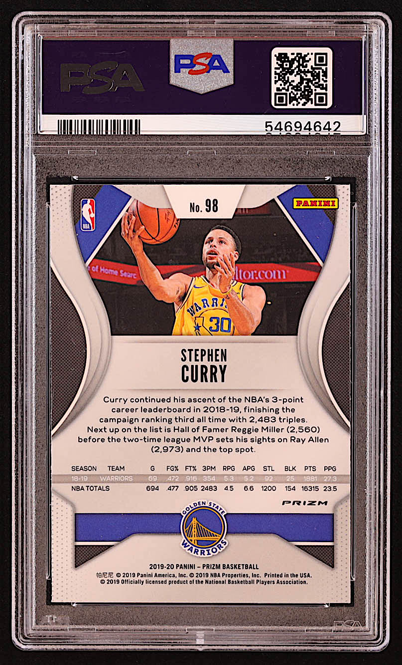 Stephen Curry 2019-20 Panini Prizm Prizms Red White and Blue #98 (PSA 10) at PristineAuction.com Stephen Curry 2019-20 Panini Prizm Prizms Red White and Blue #98 (PSA 10) at PristineAuction.com