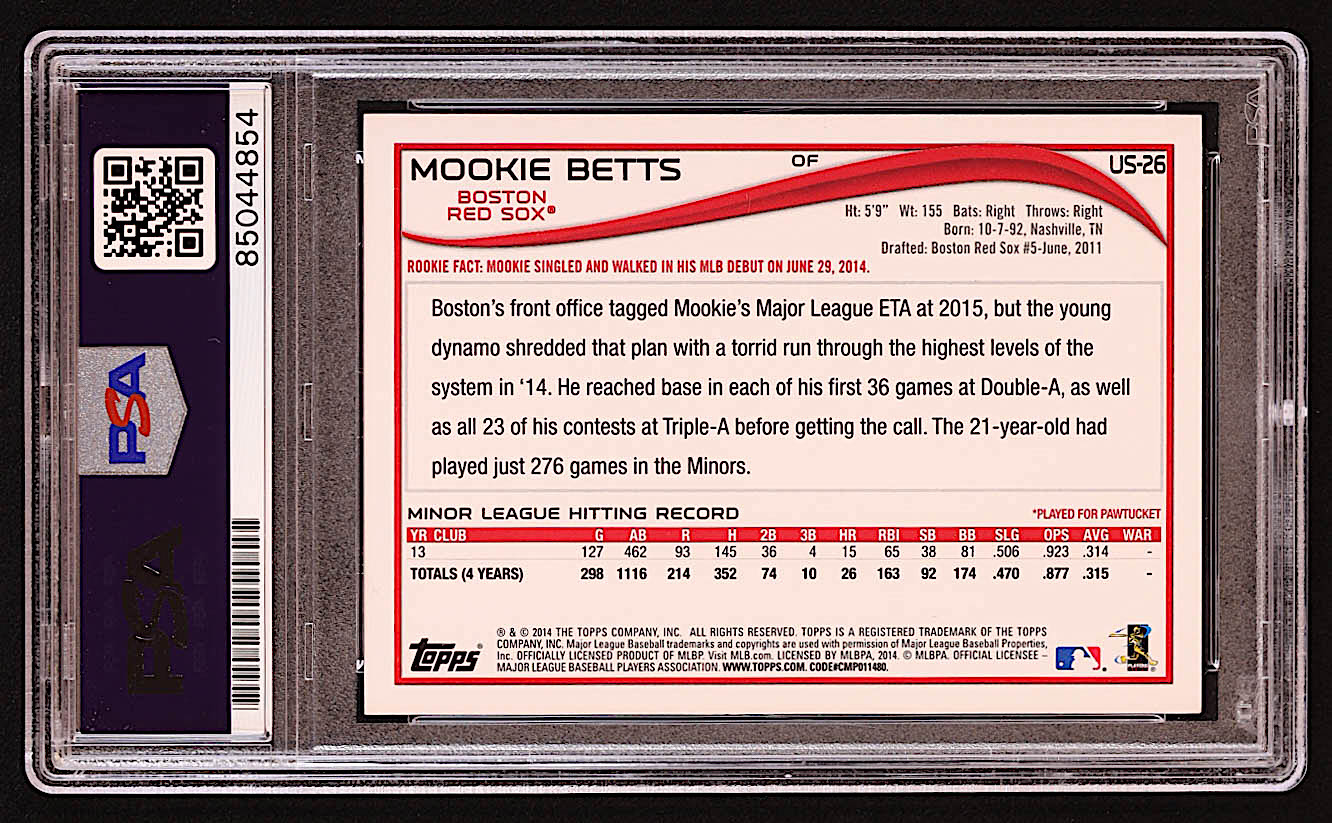 Mookie Betts Signed 2014 Topps Update #US26A RC (PSA | Auto Grade 10) at PristineAuction.com Mookie Betts Signed 2014 Topps Update #US26A RC (PSA | Auto Grade 10) at PristineAuction.com
