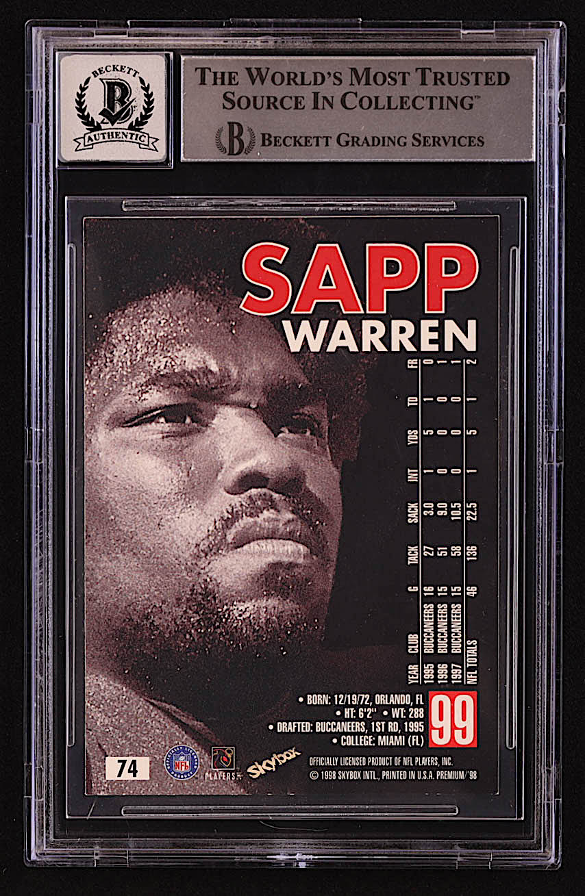 Warren Sapp Signed 1998 SkyBox Premium #74 (BGS | Auto 10) at PristineAuction.com Warren Sapp Signed 1998 SkyBox Premium #74 (BGS | Auto 10) at PristineAuction.com
