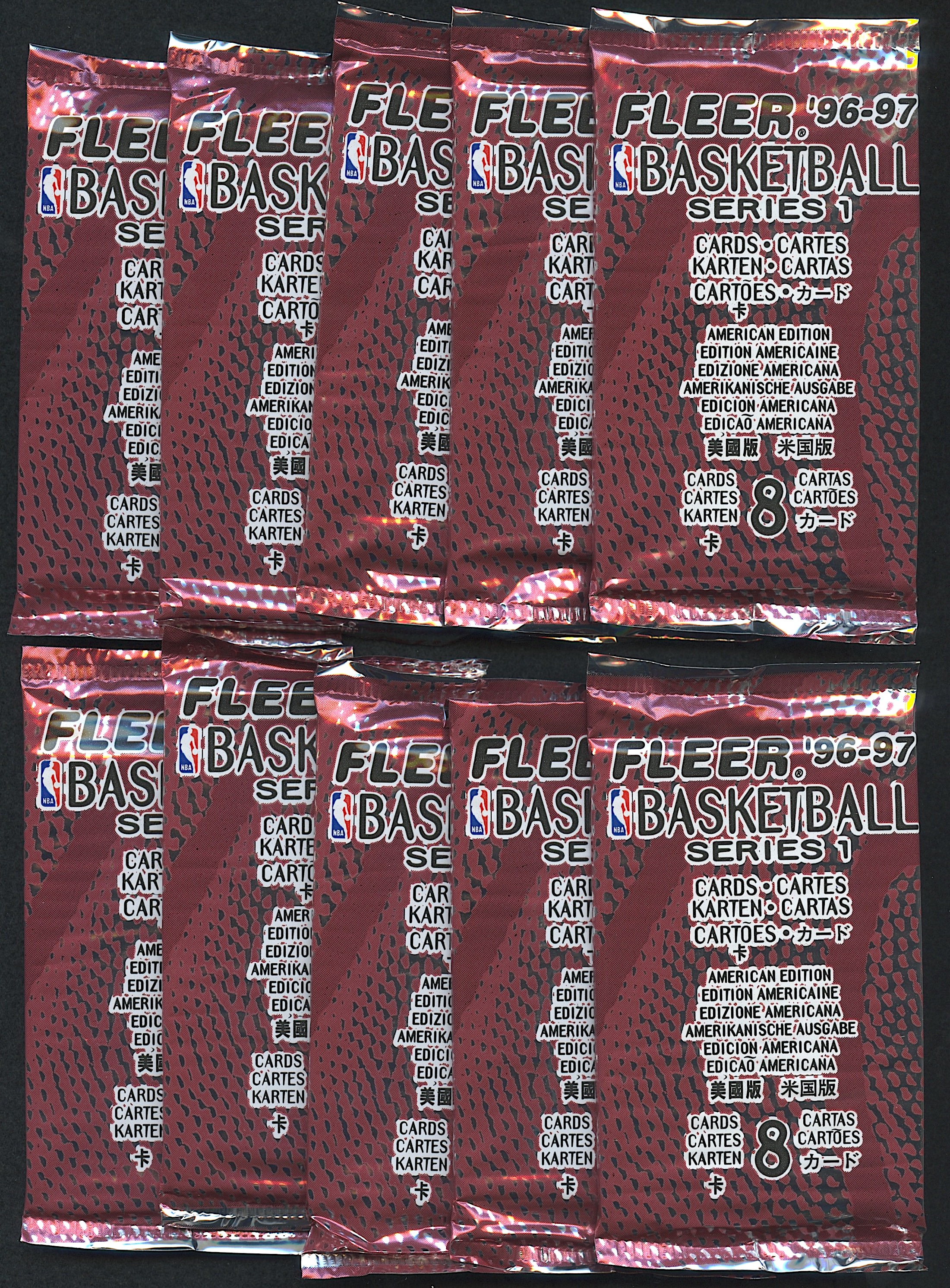 1996-97 Fleer Series 1 Basketball Hobby (Euro Edition) 10 Pack Lot at PristineAuction.com 1996-97 Fleer Series 1 Basketball Hobby (Euro Edition) 10 Pack Lot at PristineAuction.com