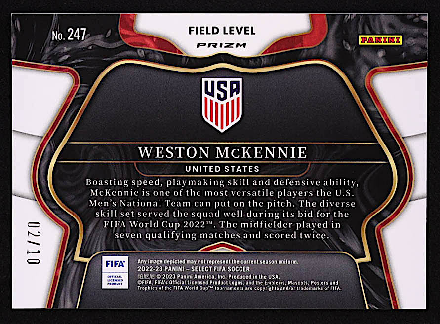 Weston McKennie 2022-23 Select FIFA Gold #247 #02/10 at PristineAuction.com Weston McKennie 2022-23 Select FIFA Gold #247 #02/10 at PristineAuction.com