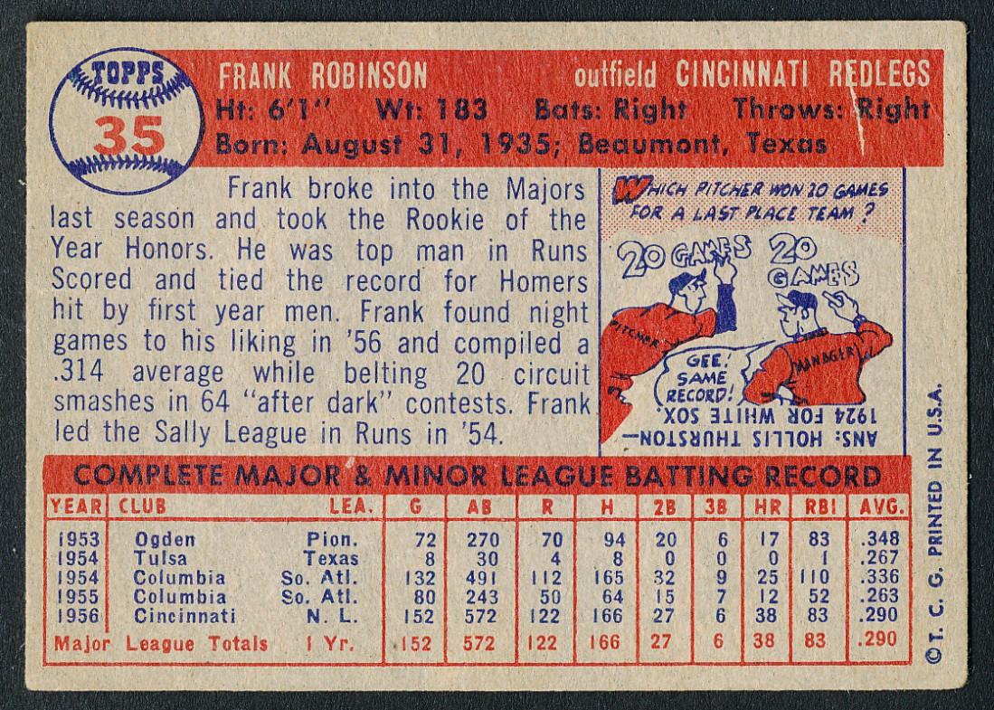 Frank Robinson 1957 Topps #35 RC at PristineAuction.com Frank Robinson 1957 Topps #35 RC at PristineAuction.com
