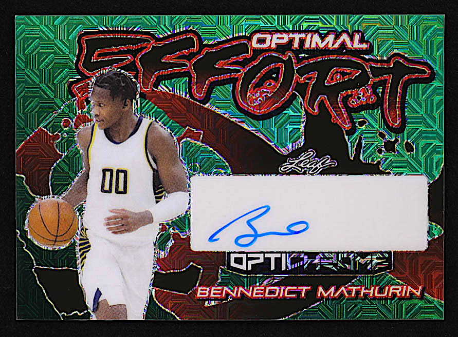 Bennedict Mathurin 2023 Leaf Optichrome Optimal Effort Mojo Green #OEBM1 #3/3 at PristineAuction.com Bennedict Mathurin 2023 Leaf Optichrome Optimal Effort Mojo Green #OEBM1 #3/3 at PristineAuction.com