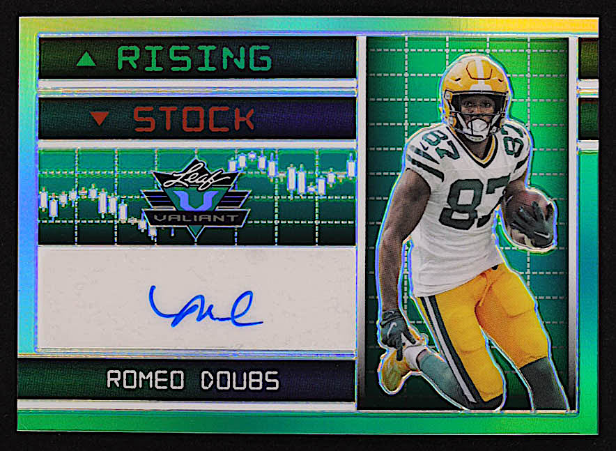 Romeo Doubs 2023 Leaf Eclectic Valiant Rising Stock Autographs Prismatic Green #VRSRD1 #4/5 at PristineAuction.com Romeo Doubs 2023 Leaf Eclectic Valiant Rising Stock Autographs Prismatic Green #VRSRD1 #4/5 at PristineAuction.com