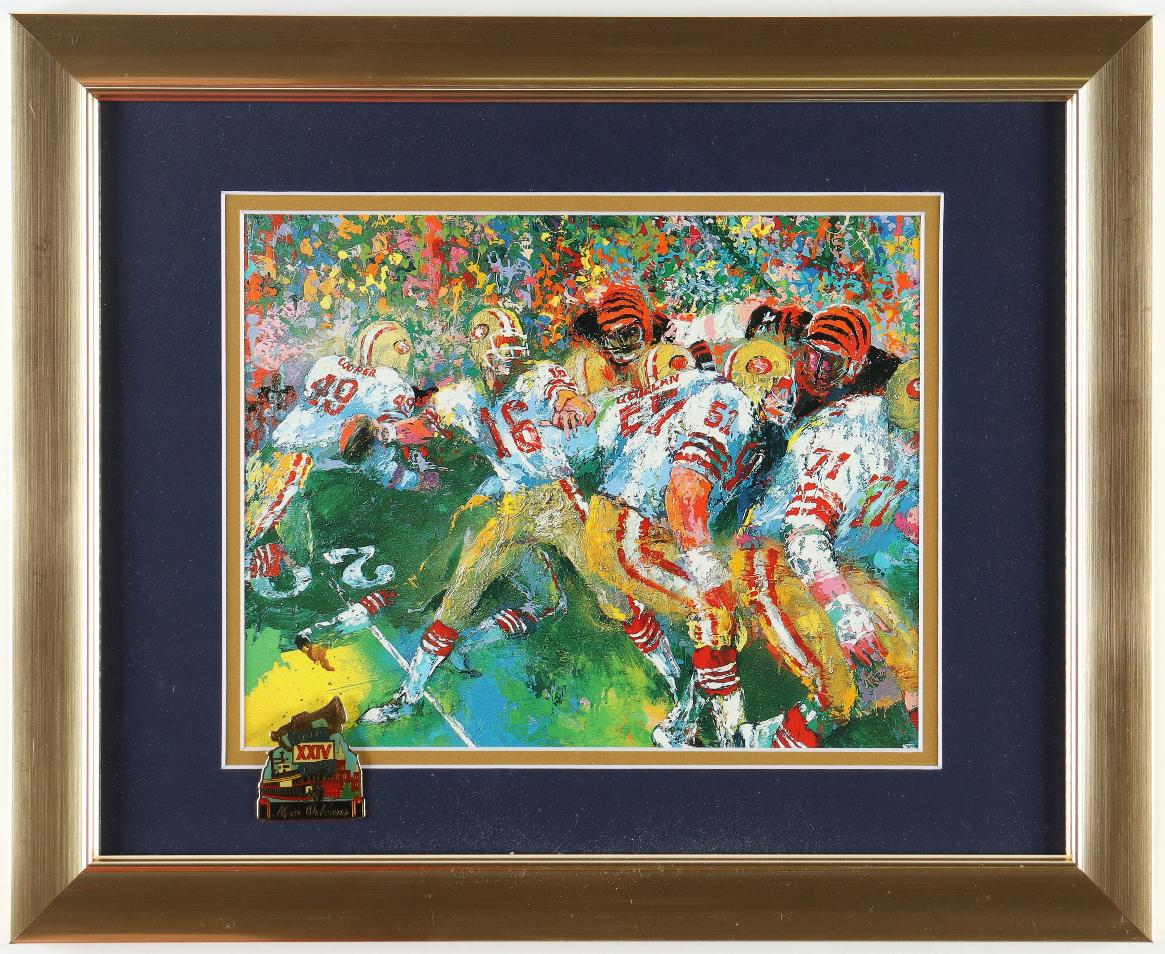 LeRoy Neiman "Joe Montana at the Super Bowl' Custom Framed Print Display with Super Bowl XXIV Pin at PristineAuction.com LeRoy Neiman "Joe Montana at the Super Bowl' Custom Framed Print Display with Super Bowl XXIV Pin at PristineAuction.com
