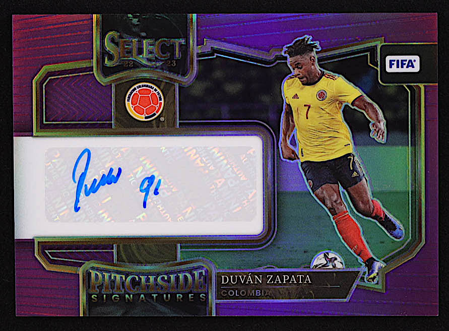 Duvan Zapata 2022-23 Select FIFA Pitchside Signatures Purple #23 #3/5 at PristineAuction.com Duvan Zapata 2022-23 Select FIFA Pitchside Signatures Purple #23 #3/5 at PristineAuction.com