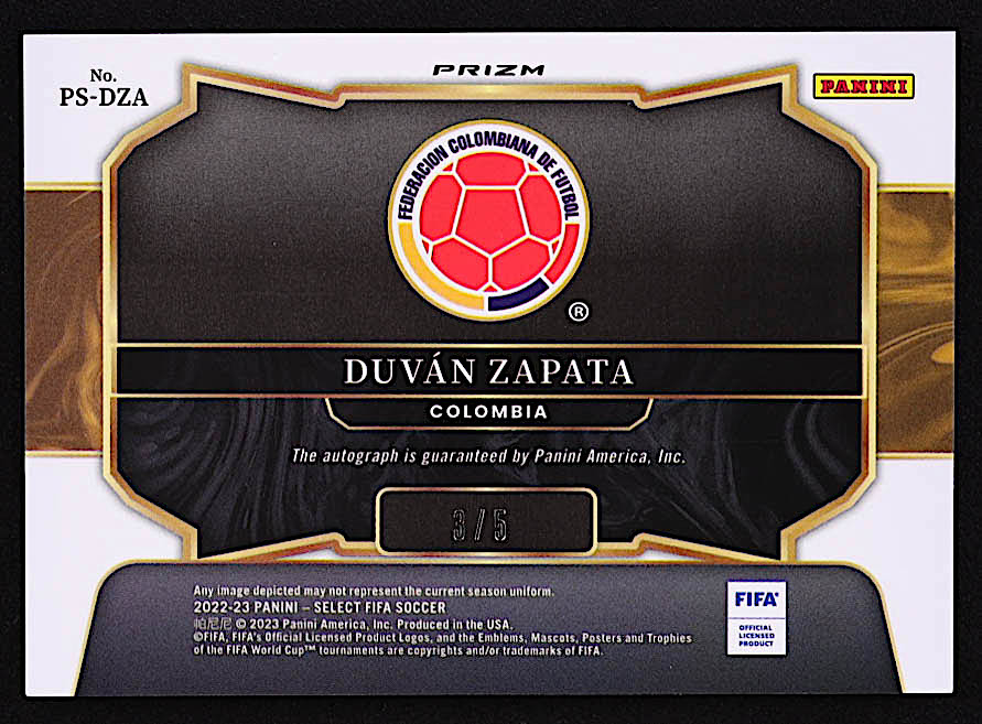 Duvan Zapata 2022-23 Select FIFA Pitchside Signatures Purple #23 #3/5 at PristineAuction.com Duvan Zapata 2022-23 Select FIFA Pitchside Signatures Purple #23 #3/5 at PristineAuction.com