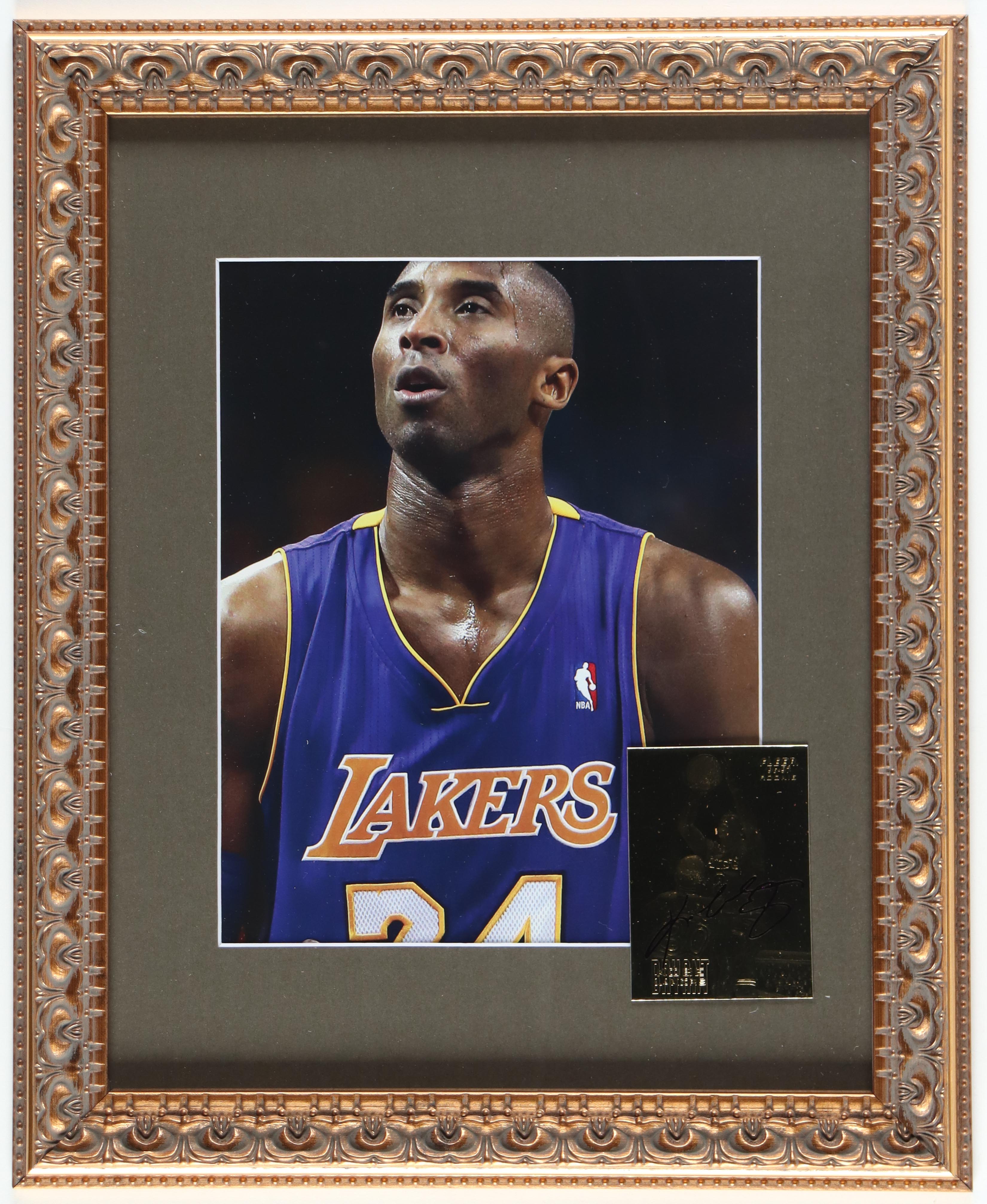 Kobe Bryant Lakers Custom Framed Photo Display With Fleer 23KT Gold Rookie Trading Card at PristineAuction.com Kobe Bryant Lakers Custom Framed Photo Display With Fleer 23KT Gold Rookie Trading Card at PristineAuction.com
