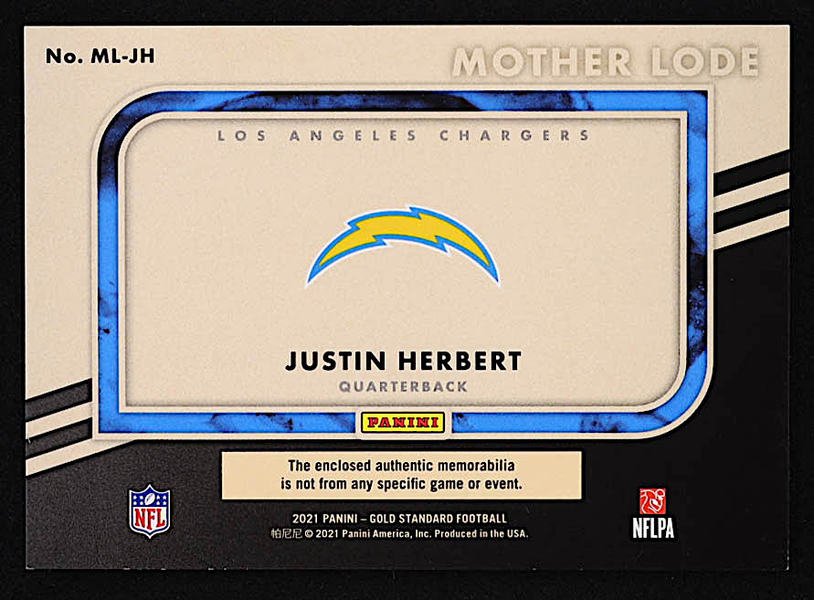 Justin Herbert 2021 Panini Gold Standard Mother Lode Materials #2 #298/299 at PristineAuction.com Justin Herbert 2021 Panini Gold Standard Mother Lode Materials #2 #298/299 at PristineAuction.com