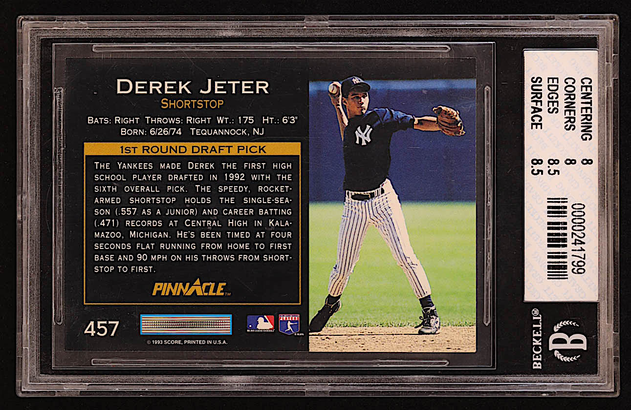 Derek Jeter 1993 Pinnacle #457 RC (BGS 8) at PristineAuction.com Derek Jeter 1993 Pinnacle #457 RC (BGS 8) at PristineAuction.com