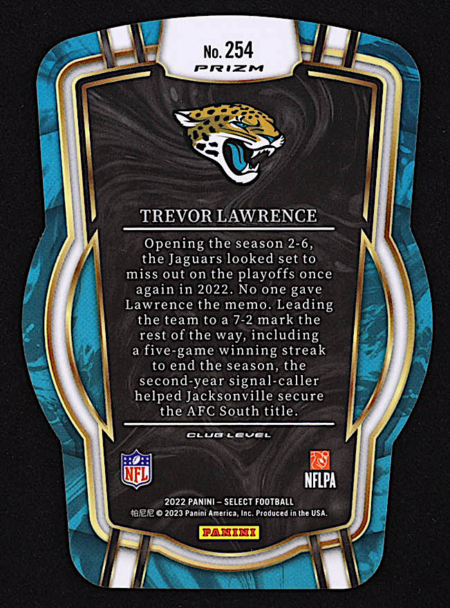 Trevor Lawrence 2022 Select Prizm Black and Green Die Cut #254 at PristineAuction.com Trevor Lawrence 2022 Select Prizm Black and Green Die Cut #254 at PristineAuction.com