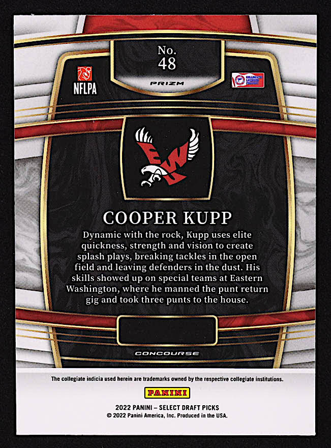 Cooper Kupp 2022 Select Draft Picks Prizms Zebra #48 at PristineAuction.com Cooper Kupp 2022 Select Draft Picks Prizms Zebra #48 at PristineAuction.com