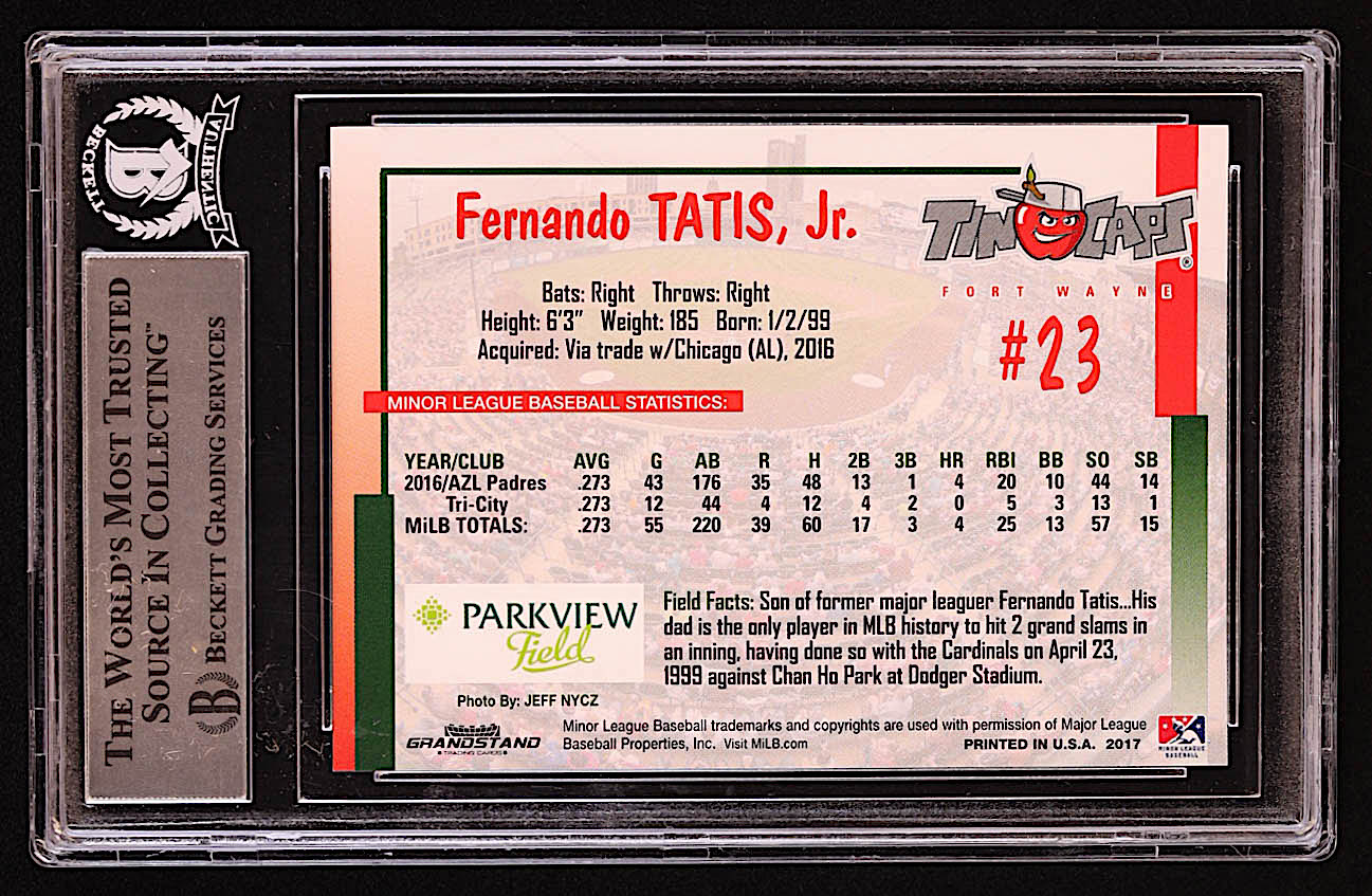 Fernando Tatis Jr. Signed 2017 Fort Wayne Tin Caps Grandstand #10 (BGS) at PristineAuction.com Fernando Tatis Jr. Signed 2017 Fort Wayne Tin Caps Grandstand #10 (BGS) at PristineAuction.com