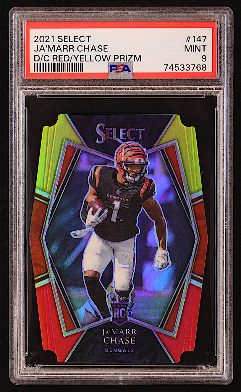 Ja'Marr Chase 2021 Select Prizm Red and Yellow Die Cut #147 RC (PSA 9) at PristineAuction.com Ja'Marr Chase 2021 Select Prizm Red and Yellow Die Cut #147 RC (PSA 9) at PristineAuction.com
