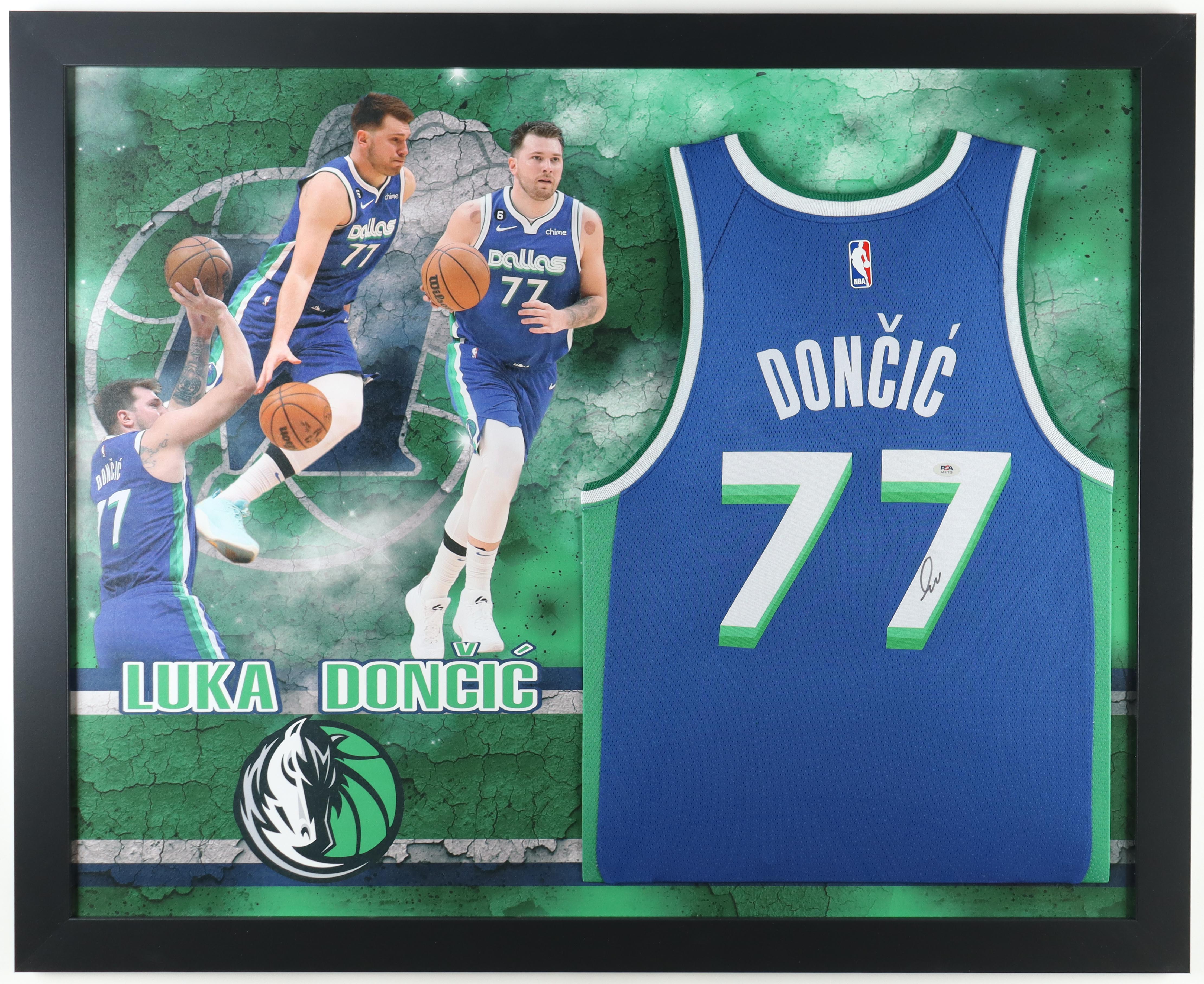 Luka Doncic Signed Custom Framed Jersey Display (PSA) at PristineAuction.com Luka Doncic Signed Custom Framed Jersey Display (PSA) at PristineAuction.com