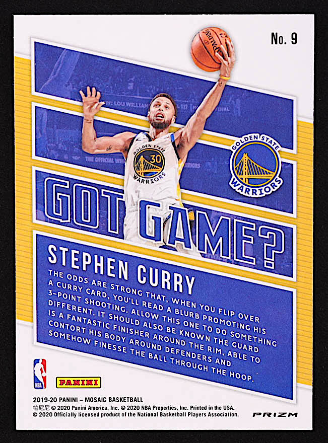 Stephen Curry 2019-20 Panini Mosaic Got Game? Mosaic Green #9 at PristineAuction.com Stephen Curry 2019-20 Panini Mosaic Got Game? Mosaic Green #9 at PristineAuction.com