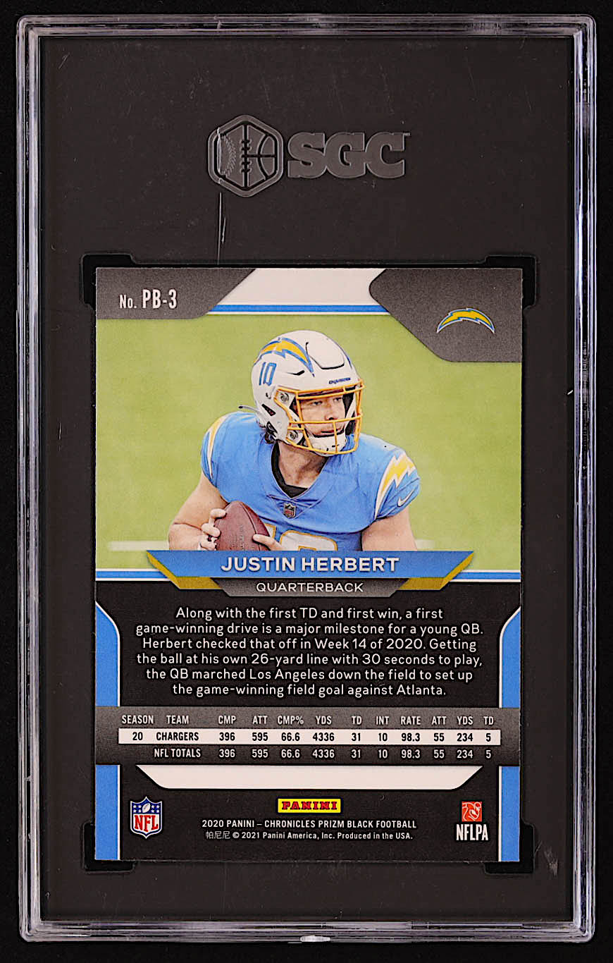 Justin Herbert 2020 Panini Prizm Black #3 RC (SGC 9.5) at PristineAuction.com Justin Herbert 2020 Panini Prizm Black #3 RC (SGC 9.5) at PristineAuction.com