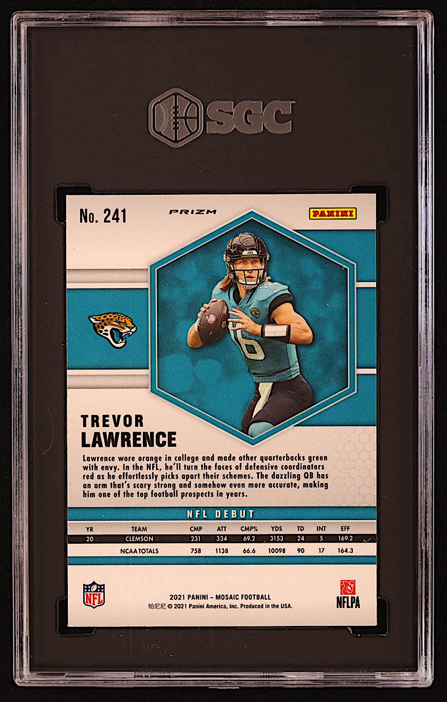 Trevor Lawrence 2021 Panini Mosaic Mosaic #241 DEB RC (SGC 9.5) at PristineAuction.com Trevor Lawrence 2021 Panini Mosaic Mosaic #241 DEB RC (SGC 9.5) at PristineAuction.com