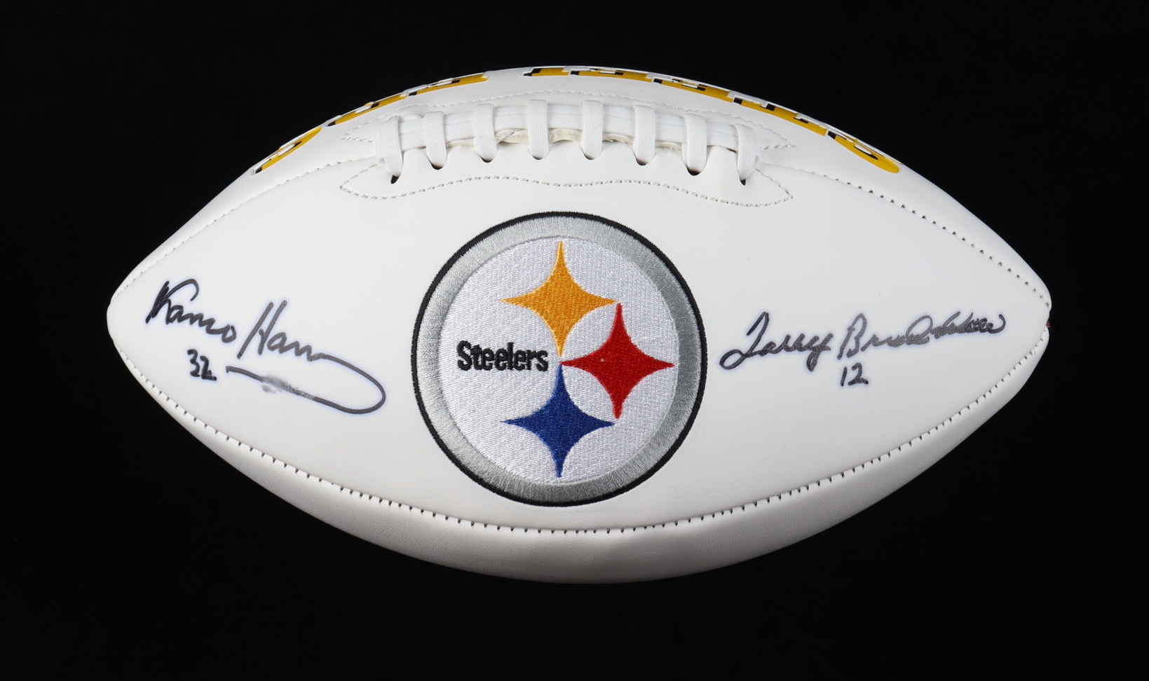 Terry Bradshaw & Franco Harris Signed Steelers Logo Football (Fanatics) at PristineAuction.com Terry Bradshaw & Franco Harris Signed Steelers Logo Football (Fanatics) at PristineAuction.com