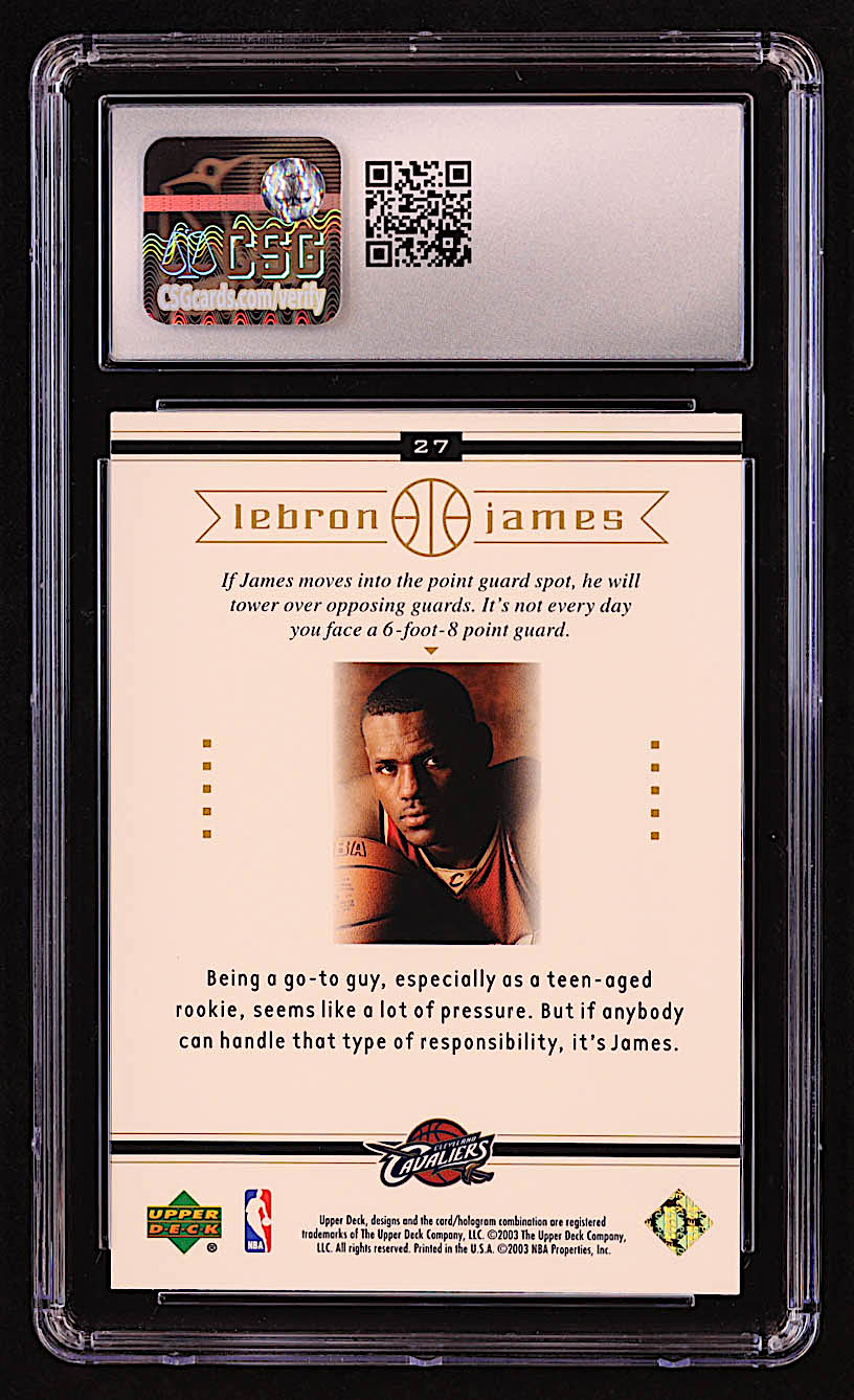 LeBron James 2003 Upper Deck LeBron James Box Set #27 Tall Task RC (CSG 10) at PristineAuction.com LeBron James 2003 Upper Deck LeBron James Box Set #27 Tall Task RC (CSG 10) at PristineAuction.com