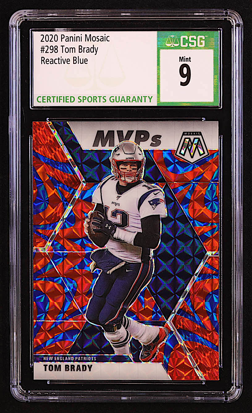 Tom Brady 2020 Panini Mosaic Mosaic Reactive Blue #298 MVP (CSG 9) at PristineAuction.com Tom Brady 2020 Panini Mosaic Mosaic Reactive Blue #298 MVP (CSG 9) at PristineAuction.com