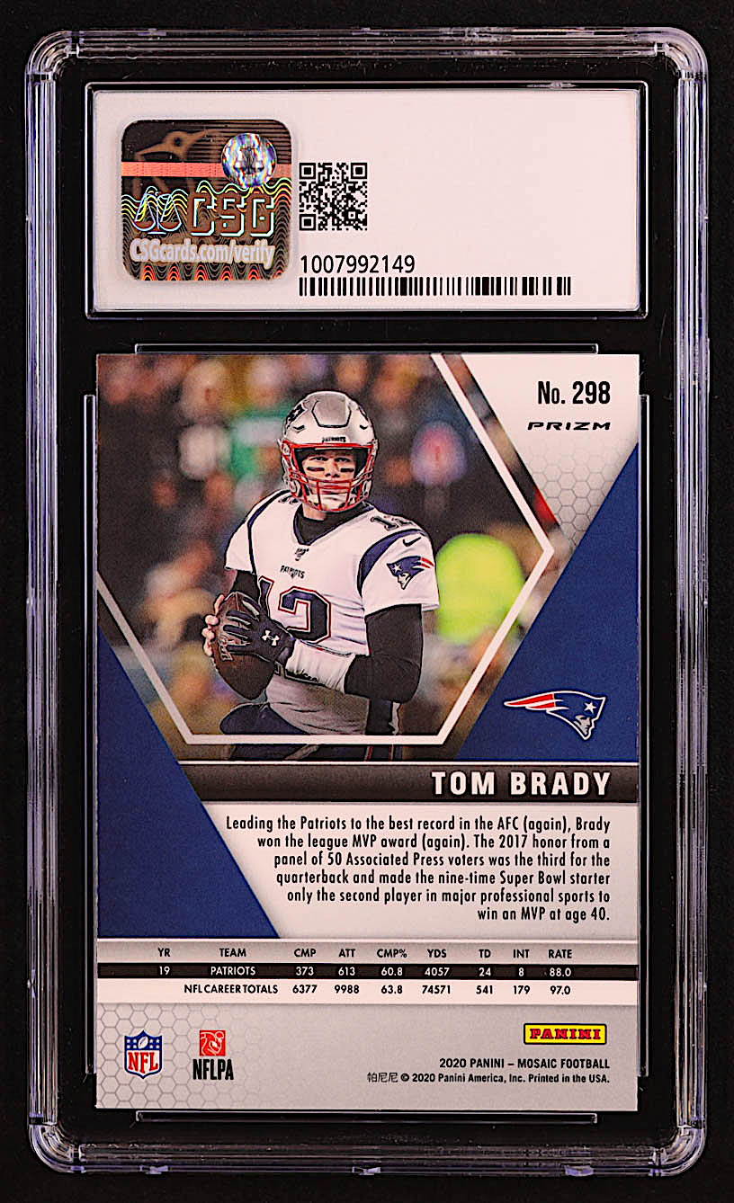 Tom Brady 2020 Panini Mosaic Mosaic Reactive Blue #298 MVP (CSG 9) at PristineAuction.com Tom Brady 2020 Panini Mosaic Mosaic Reactive Blue #298 MVP (CSG 9) at PristineAuction.com