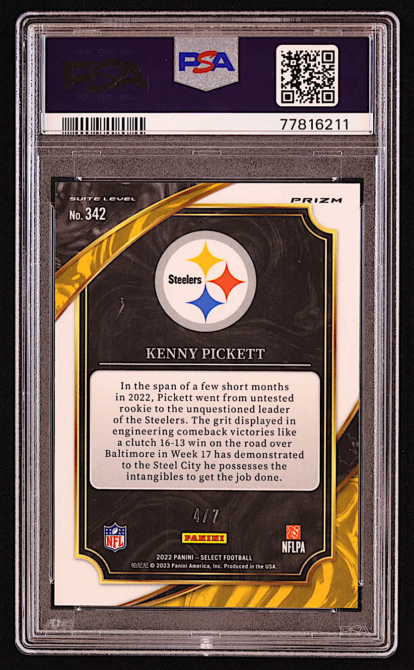 Kenny Pickett 2022 Select Prizm Neon Orange Pulsar #342 #4/7 RC (PSA 8) at PristineAuction.com Kenny Pickett 2022 Select Prizm Neon Orange Pulsar #342 #4/7 RC (PSA 8) at PristineAuction.com