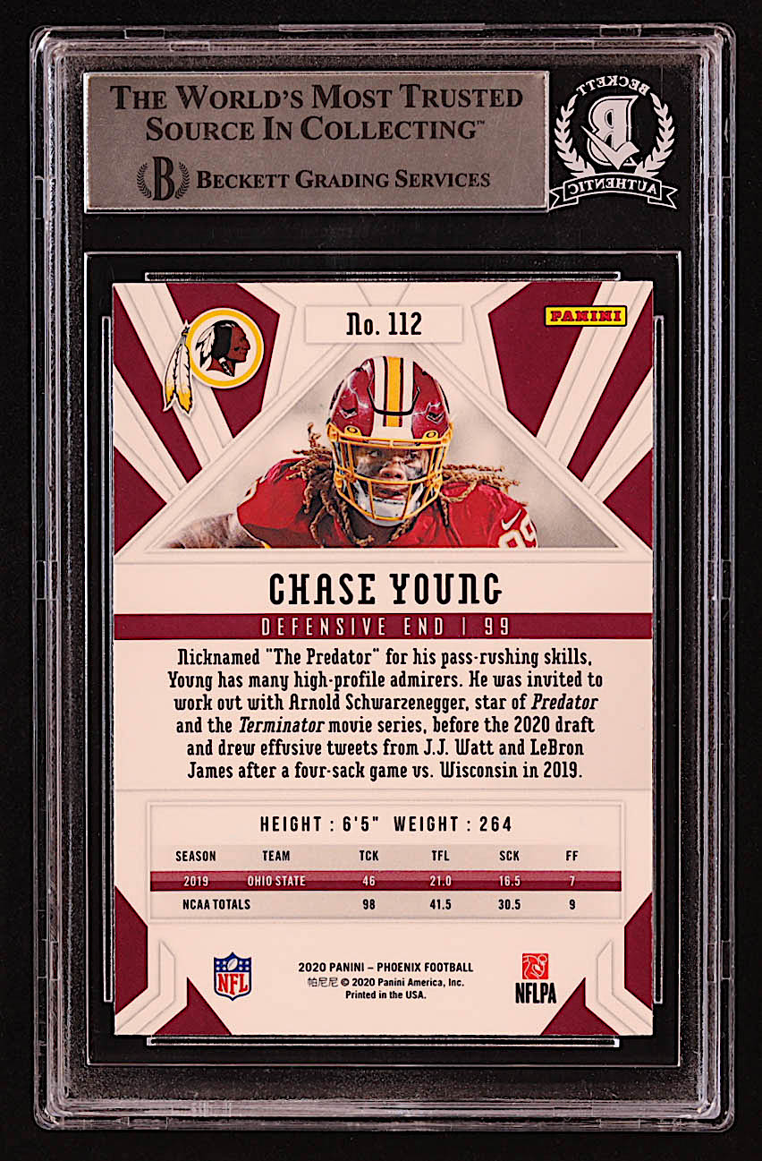 Chase Young Signed 2020 Panini Phoenix Fire Burst #112 RC (BGS) at PristineAuction.com Chase Young Signed 2020 Panini Phoenix Fire Burst #112 RC (BGS) at PristineAuction.com