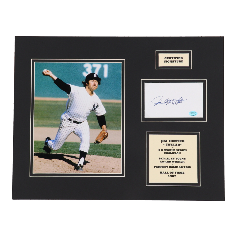 Jim "Catfish" Hunter Signed Yankees Custom Matted Cut Display (SOP