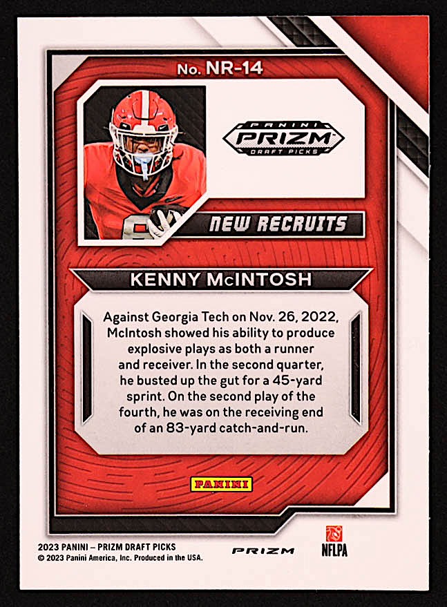 Kenny McIntosh 2023 Panini Prizm Draft Picks New Recruits Green #14 RC at PristineAuction.com Kenny McIntosh 2023 Panini Prizm Draft Picks New Recruits Green #14 RC at PristineAuction.com