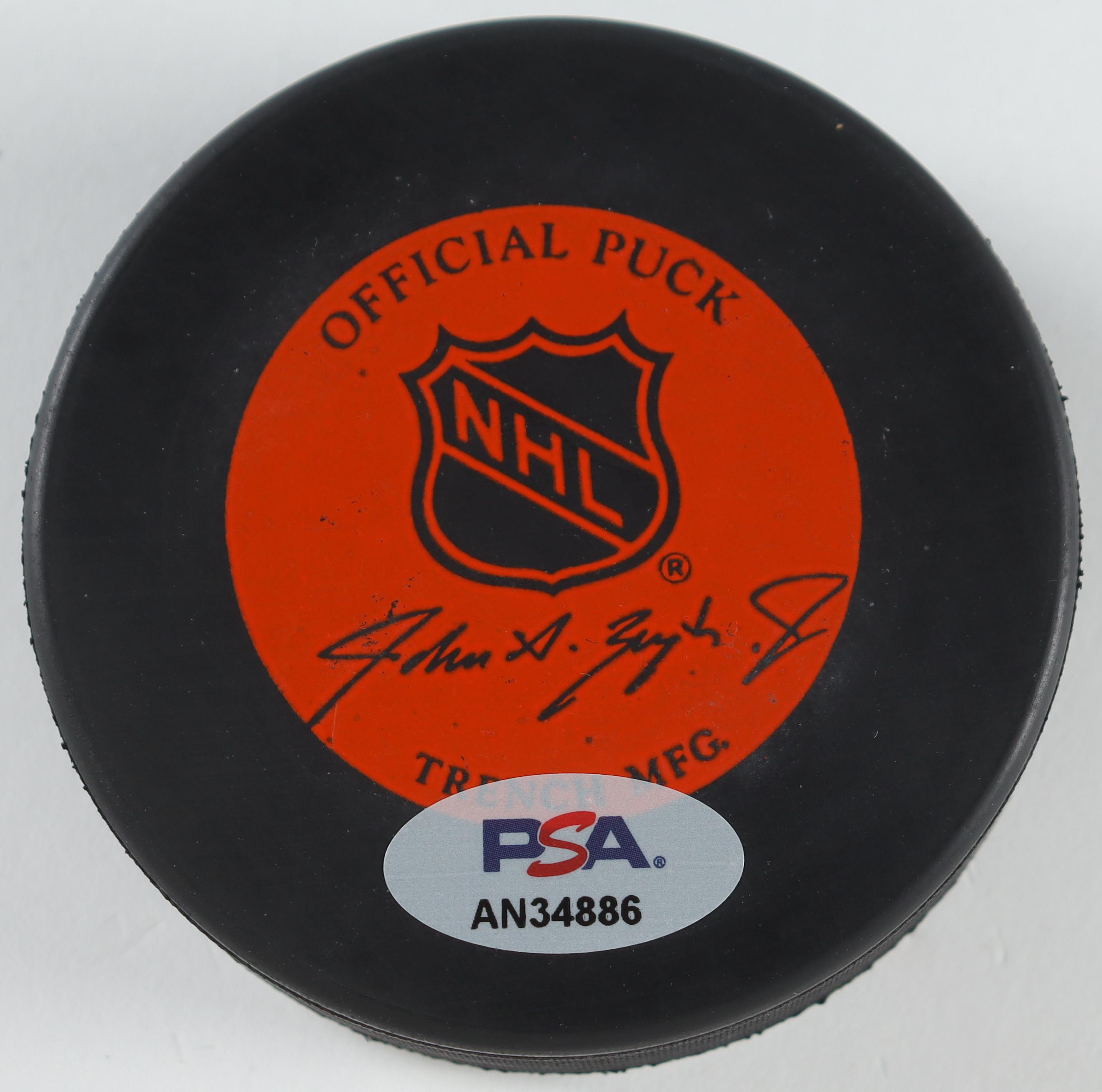 John MacLean Signed Devils Logo Hockey Puck With Wood Display Case (PSA) at PristineAuction.com John MacLean Signed Devils Logo Hockey Puck With Wood Display Case (PSA) at PristineAuction.com