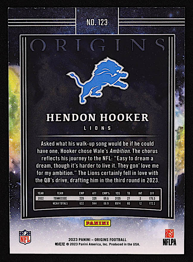 Hendon Hooker 2023 Panini Origins #123 RC at PristineAuction.com Hendon Hooker 2023 Panini Origins #123 RC at PristineAuction.com