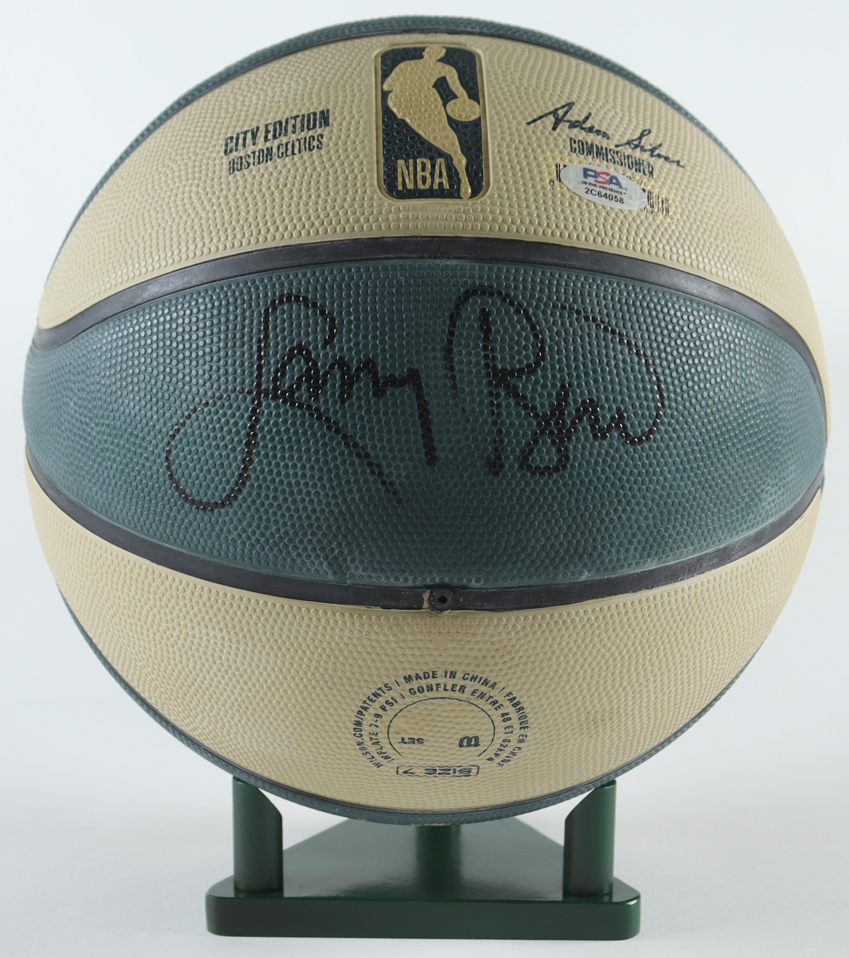 Larry Bird Signed NBA Celtics Basketball With Matching Green Display Stand (PSA) at PristineAuction.com Larry Bird Signed NBA Celtics Basketball With Matching Green Display Stand (PSA) at PristineAuction.com