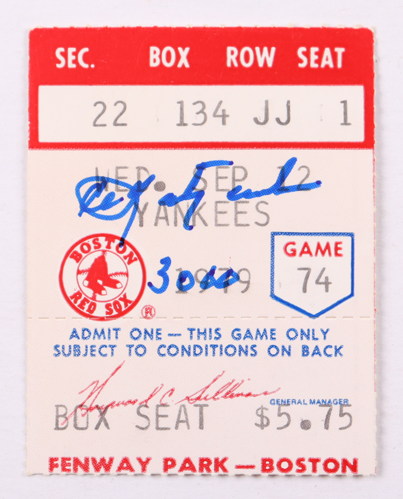 Carl Yastrzemski Signed 1979 Red Sox vs. Yankees Ticket Stub Inscribed "3000" (JSA) at PristineAuction.com Carl Yastrzemski Signed 1979 Red Sox vs. Yankees Ticket Stub Inscribed "3000" (JSA) at PristineAuction.com