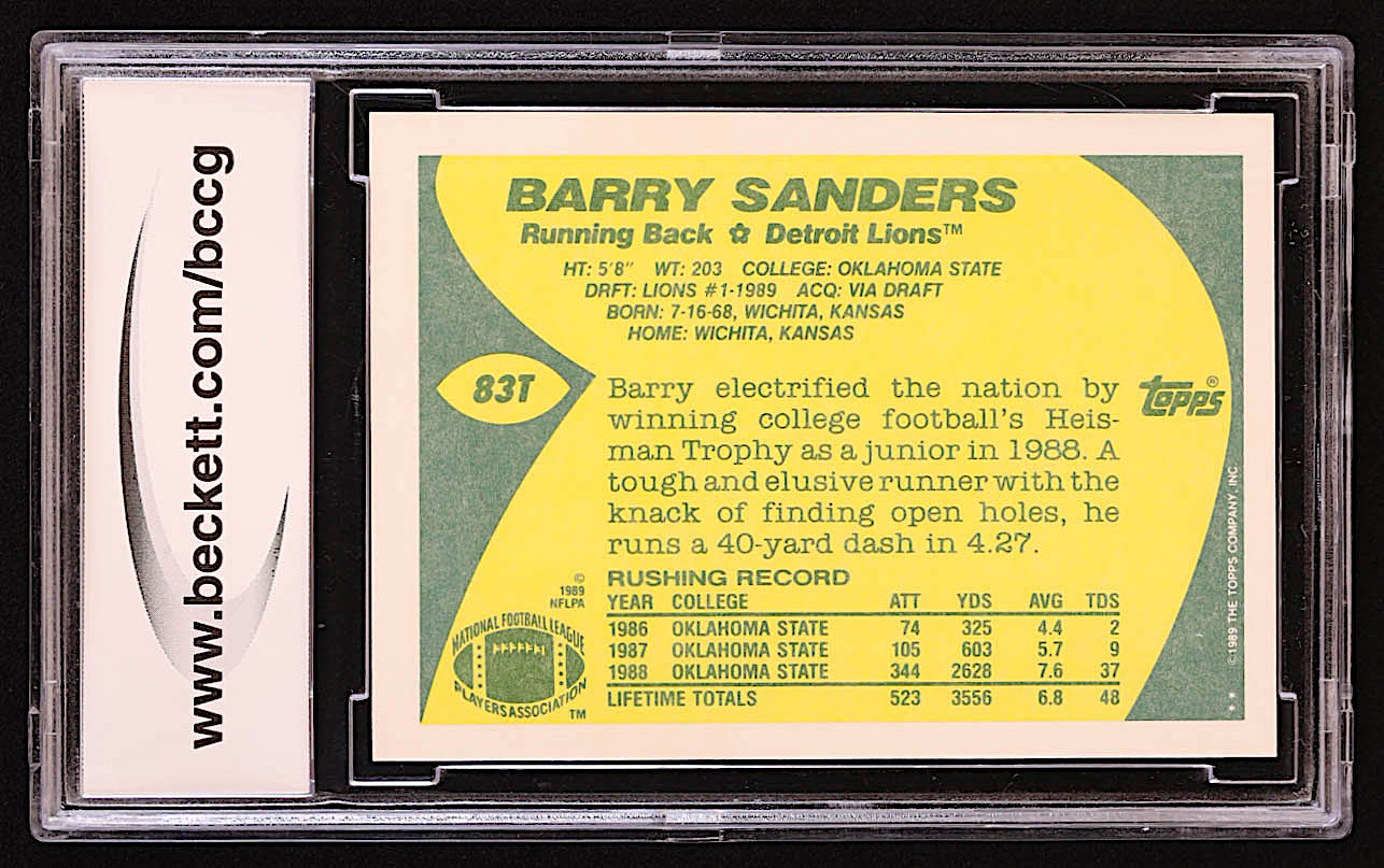 Barry Sanders 1989 Topps Traded #83T RC (BCCG 9) at PristineAuction.com Barry Sanders 1989 Topps Traded #83T RC (BCCG 9) at PristineAuction.com