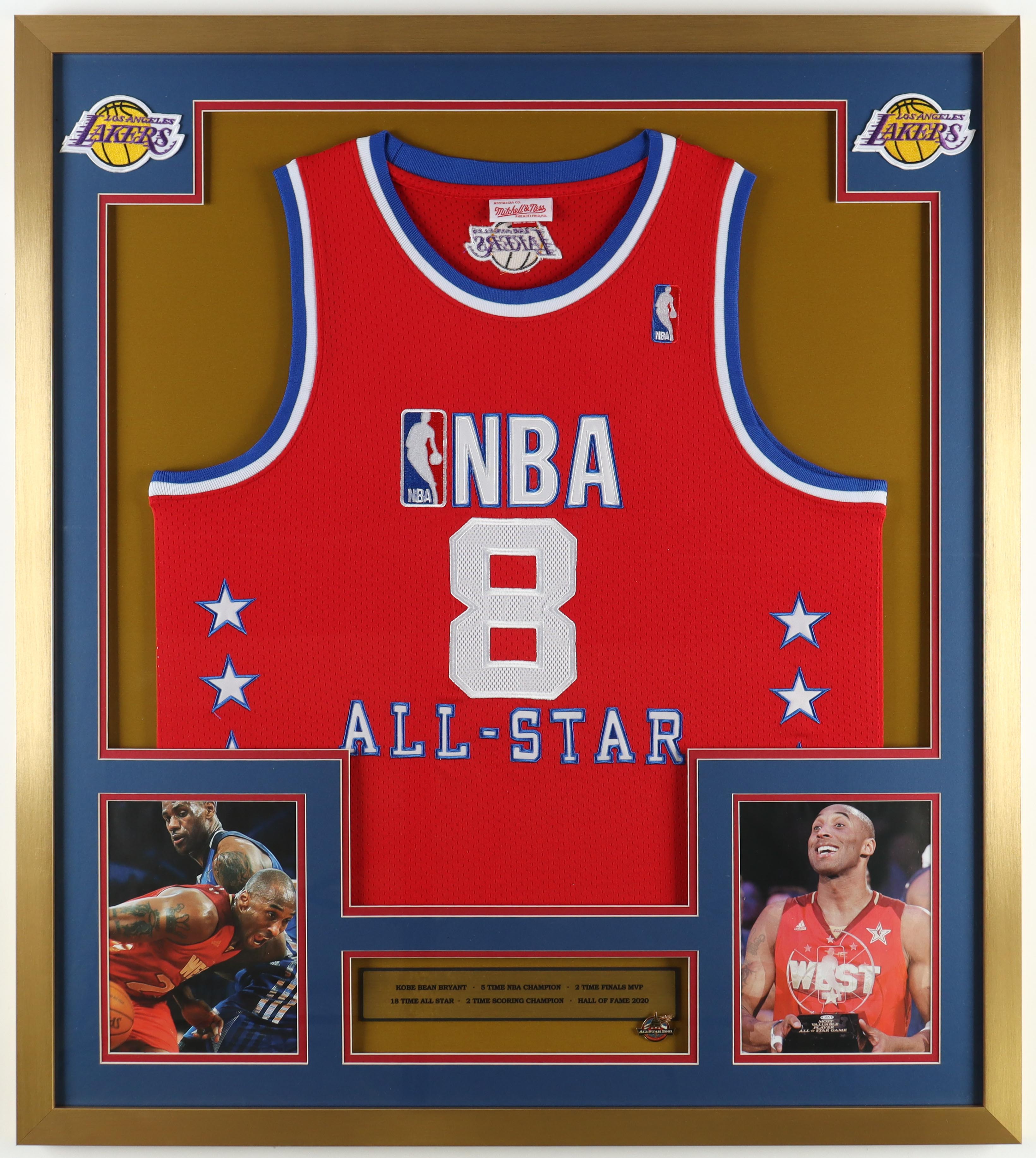 Kobe Bryant Custom Framed All-Star Jersey Display with Official 2001 All-Star Pin at PristineAuction.com Kobe Bryant Custom Framed All-Star Jersey Display with Official 2001 All-Star Pin at PristineAuction.com