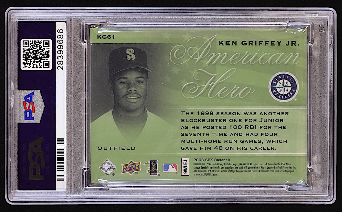 Ken Griffey Jr. 2008 SPx Ken Griffey Jr. American Hero Boxscore #KG61 #1/1 (PSA 9) at PristineAuction.com Ken Griffey Jr. 2008 SPx Ken Griffey Jr. American Hero Boxscore #KG61 #1/1 (PSA 9) at PristineAuction.com