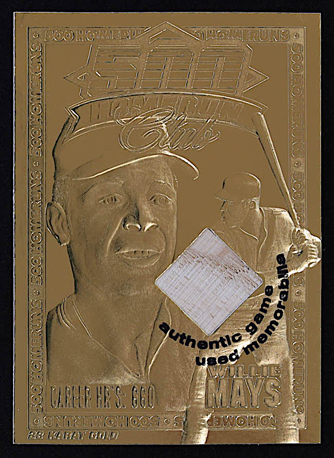 Willie Mays 2000 Scoreboard 500 Home Run Club 23Kt Gold Card with Game-Used Bat Piece at PristineAuction.com Willie Mays 2000 Scoreboard 500 Home Run Club 23Kt Gold Card with Game-Used Bat Piece at PristineAuction.com