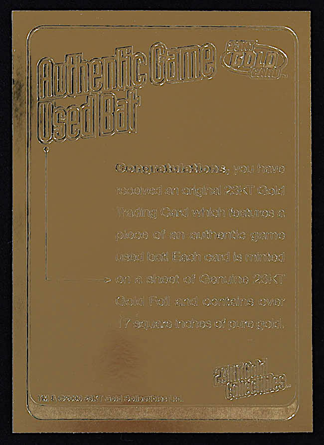 Willie Mays 2000 Scoreboard 500 Home Run Club 23Kt Gold Card with Game-Used Bat Piece at PristineAuction.com Willie Mays 2000 Scoreboard 500 Home Run Club 23Kt Gold Card with Game-Used Bat Piece at PristineAuction.com